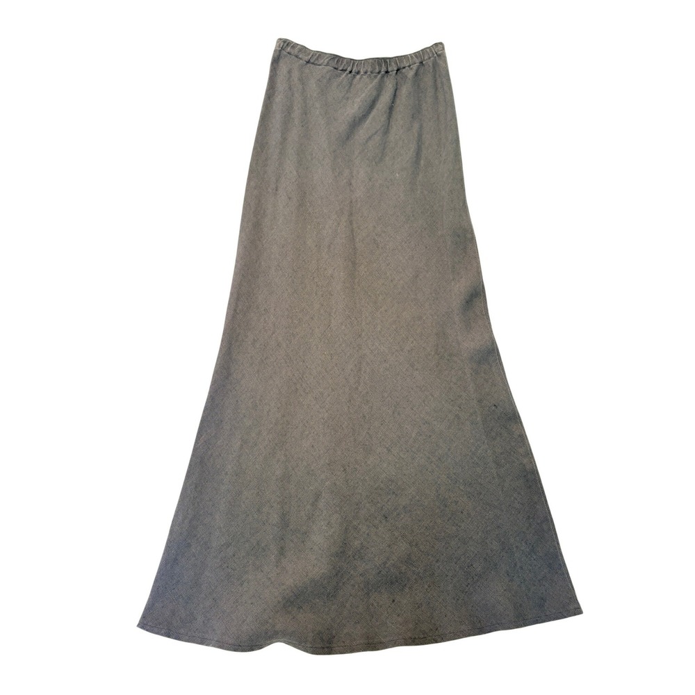 VTG Margaret O'Leary 100% Irish Linen Maxi Skirt Charcoal Gray Elastic Waist M